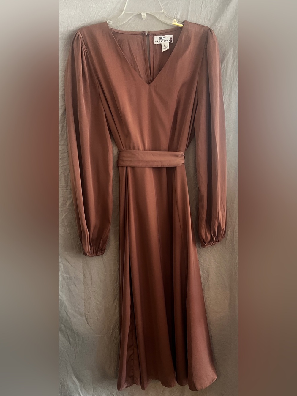 Tie-Waist Long Sleeve Maxi Dress in Dusty Rose